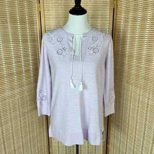 Loft Lilac Floral Cut Out Tassel Top